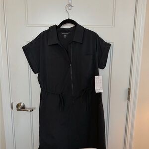 Athleta Topspin Black Zip-Front Shirt Dress